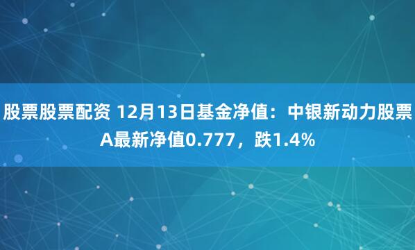 股票股票配资 12月13日基金净值：中银新动力股票A最新净值0.777，跌1.4%